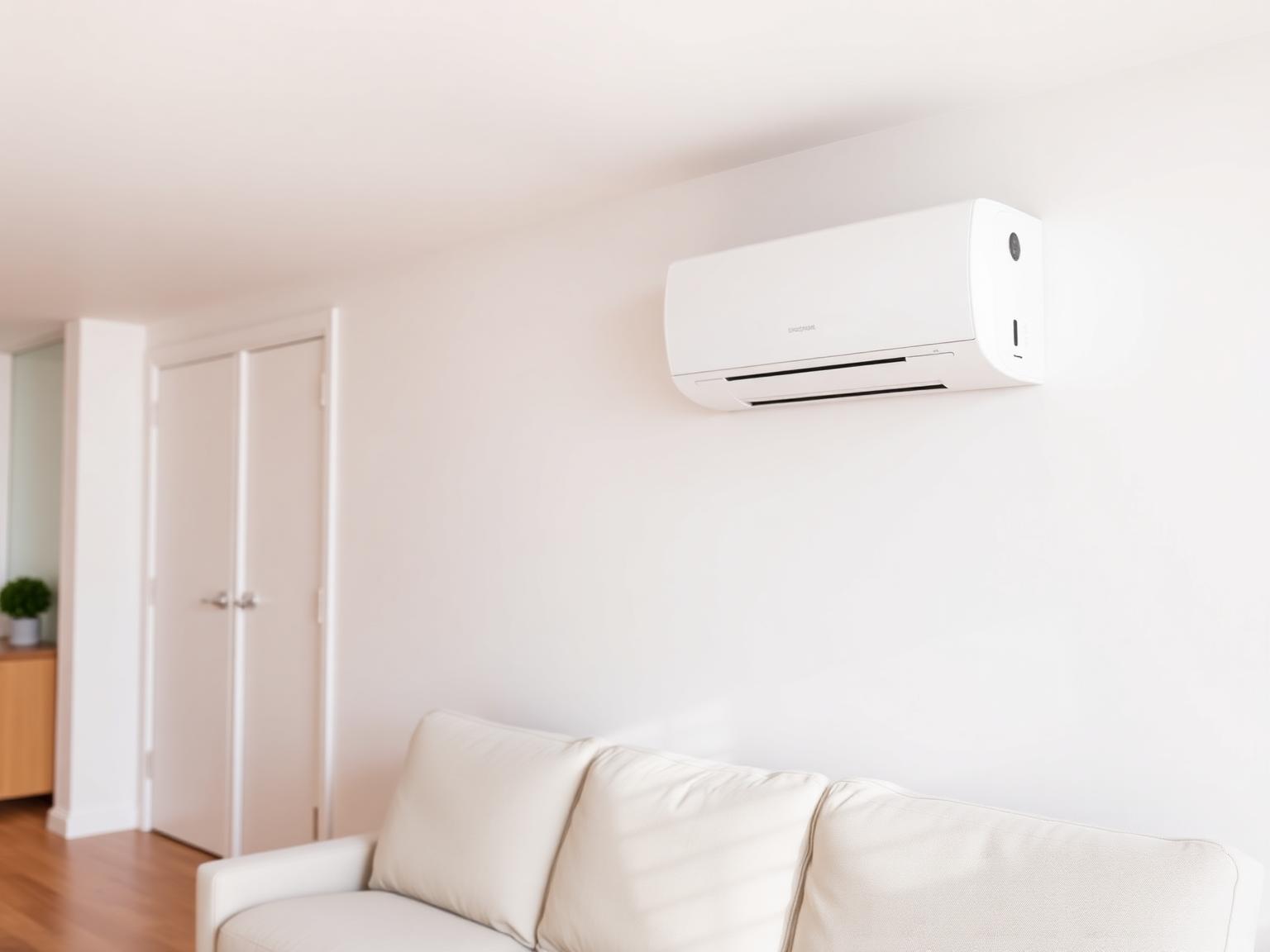 Modernes Wohnzimmer mit sauber installierter Klimaanlage